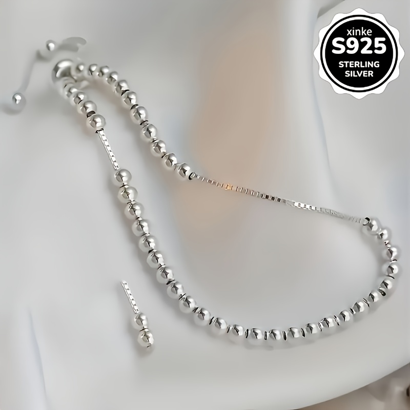 925 Silver Adjustable Beaded Bracelet with Sparkling Charms